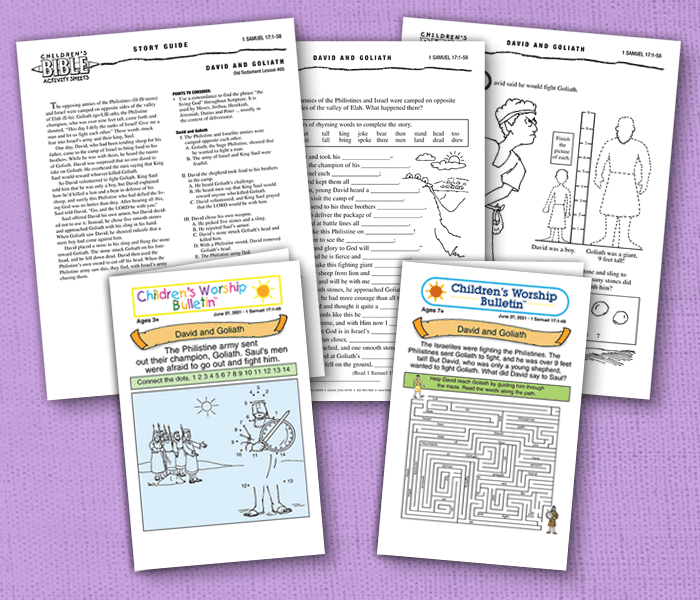 Example images of the bulletins, Bible Story guides and other activities