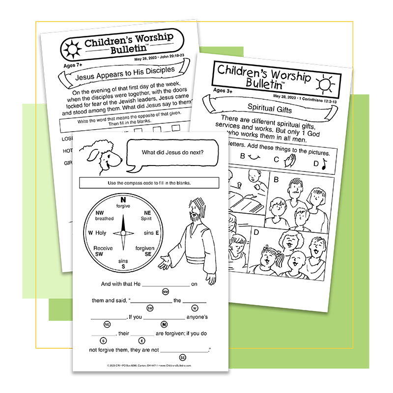 Children's activity sheets, puzzles and games examples for Gospels and Epistles