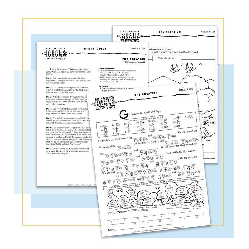 Christian activity sheets examples for Old Testament stories