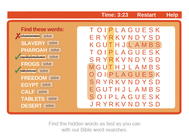 Find the hidden words as fast as you can with our Bible word searches.