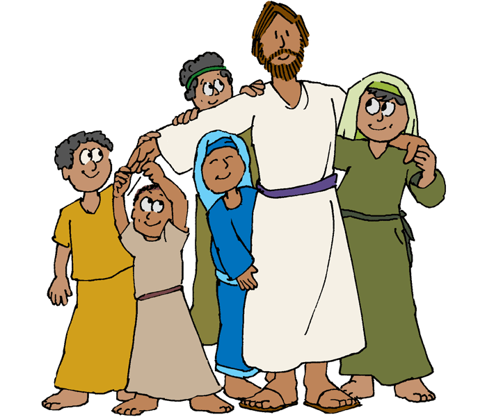 Sunday School Activities about love image of Jesus surrounded by children