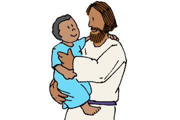 Sunday School Activities about love drawn image of Jesus holding a little child