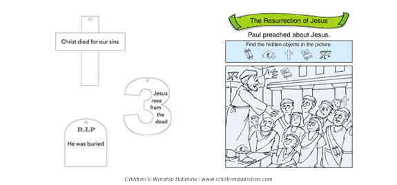 Children's church bulletin about resurrection for ages 3-6